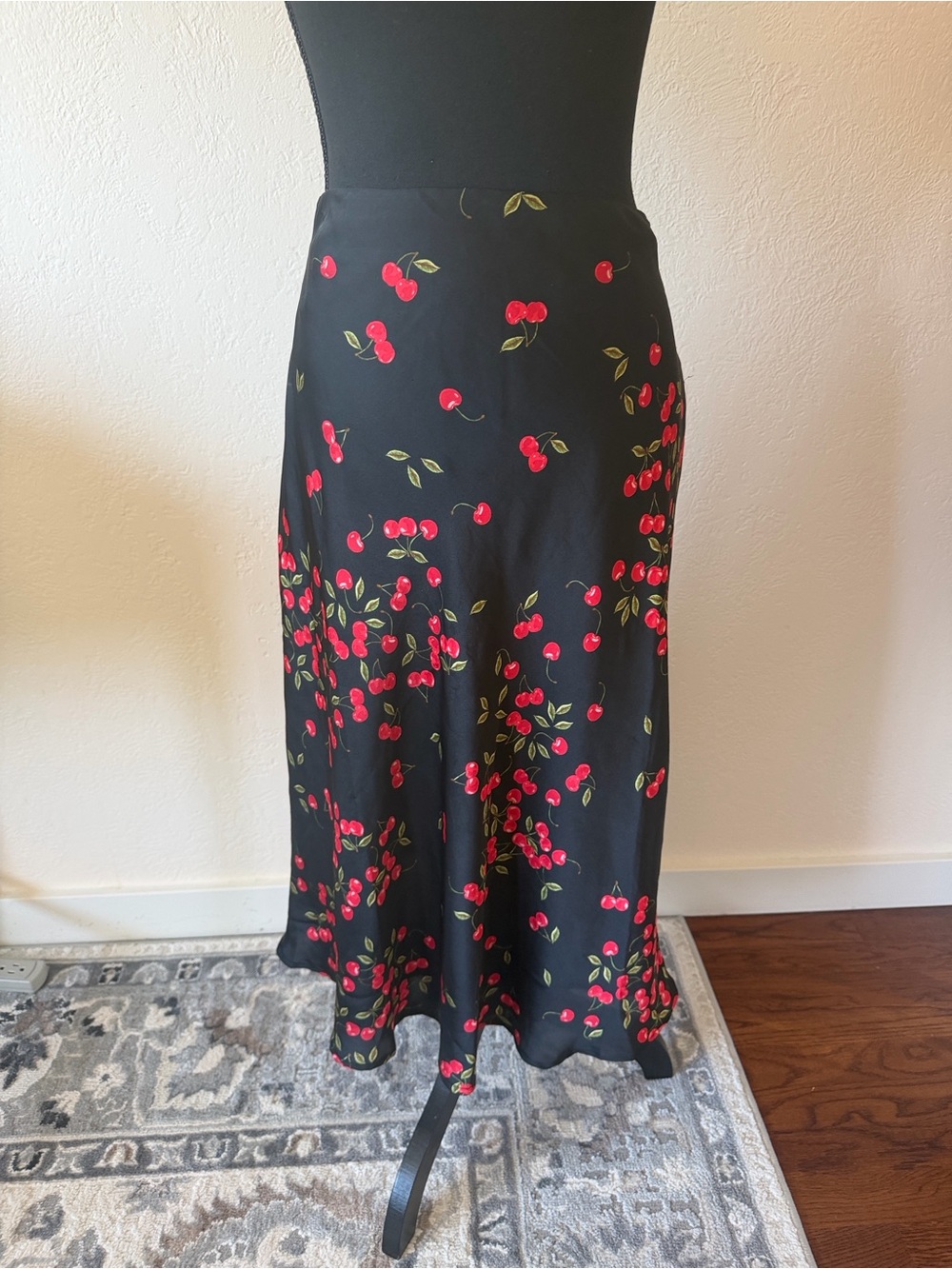 EUC PETAL & PUP Black Cherry Print A-Line Midi Skirt SIZE MEDIUM